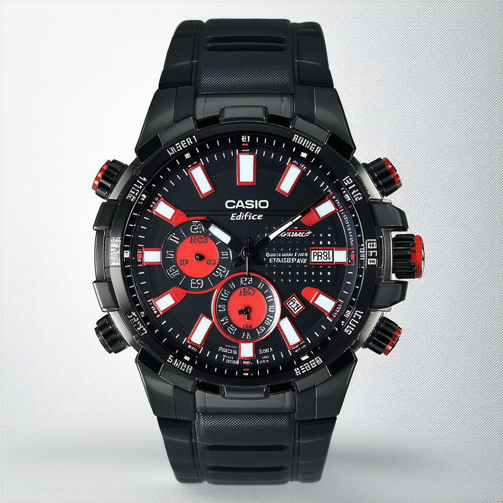 Casio Edifice Quartz Black/Red Dial Black Band - Men's Watch EFA132PB-1AV