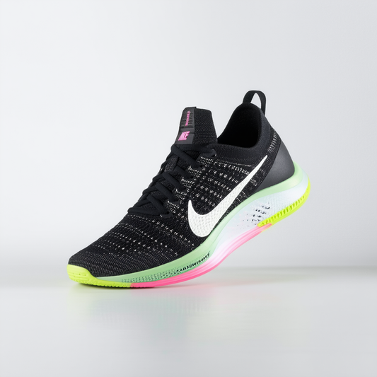 Nike Womens WMNS Flyknit Zoom Agility Black/White-Elctrc Grn-Pnk Pw 698616 002 - Size 9.5W