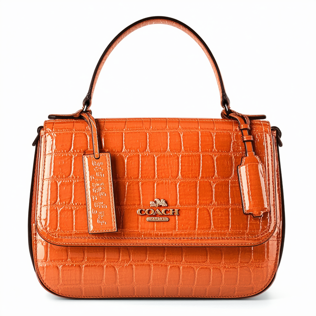 Coach Peyton Embossed Patent Field Bag Papaya Tan