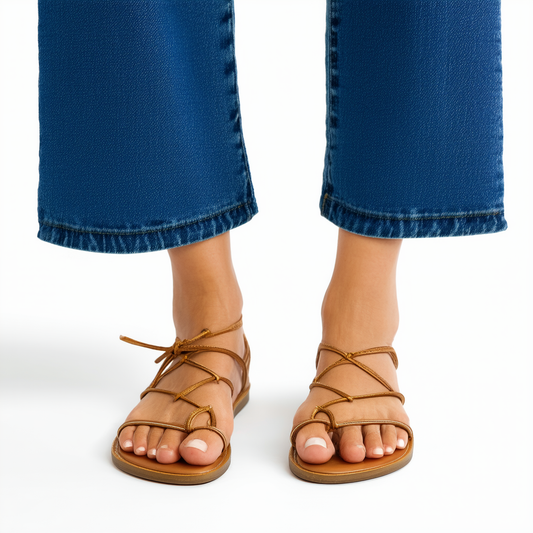 New Lucky Women's Baari Lace-Up Flat Sandal Lace Synthetic Leather Natural