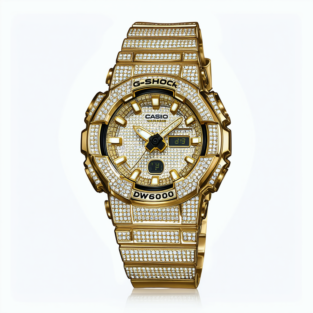 Custom Designer Iced Style White Lab Diamond Casio Gshock DW6900 Gold ICY Bling Watch