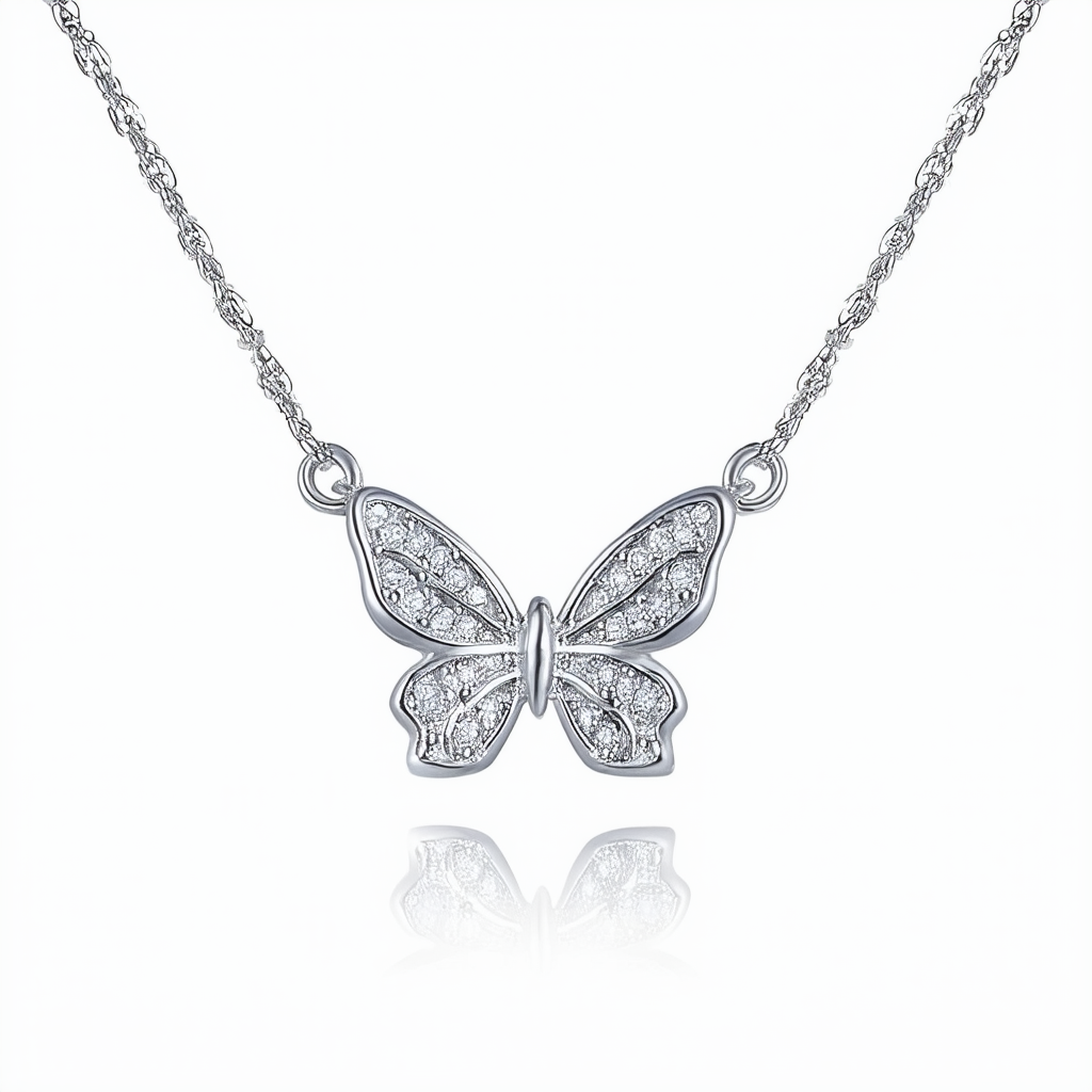 Amazon Collection Sterling Silver Butterfly Pendant Necklace, 18"