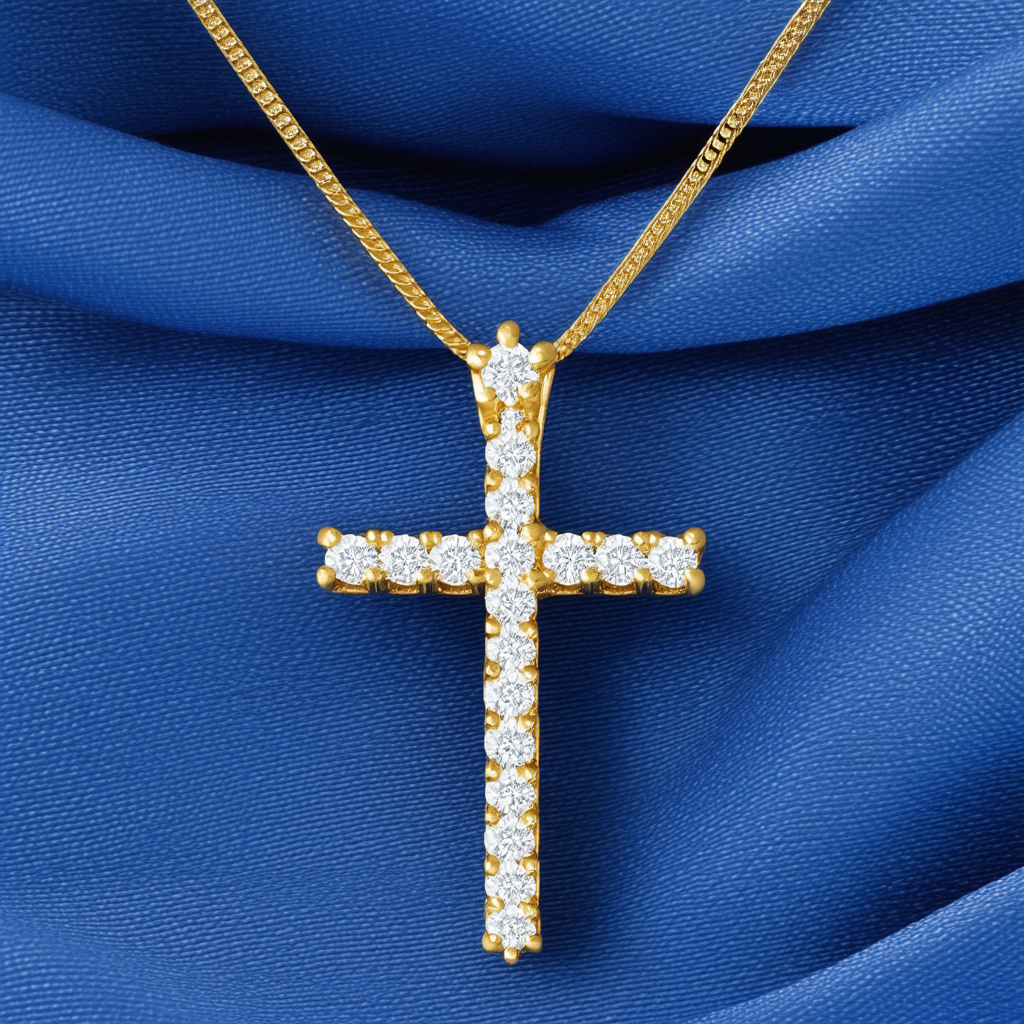 Amazon Collection 10k Yellow Gold Diamond-Cut Cross Pendant Necklace, 18"