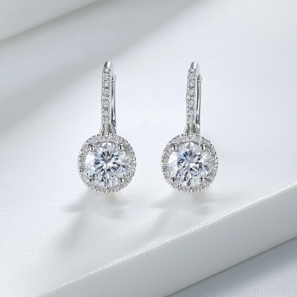 Amazon Collection Sterling Silver Gem Halo Leverback Earrings