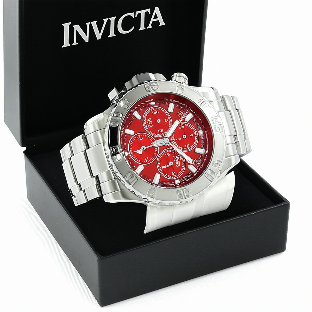 New Mens Invicta 17661 Reserve Swiss Chronograph Red Dial Steel Bracelet Watch