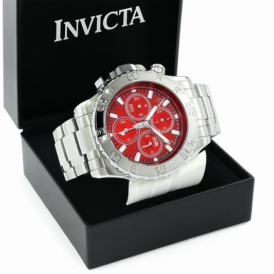 New Mens Invicta 17661 Reserve Swiss Chronograph Red Dial Steel Bracelet Watch