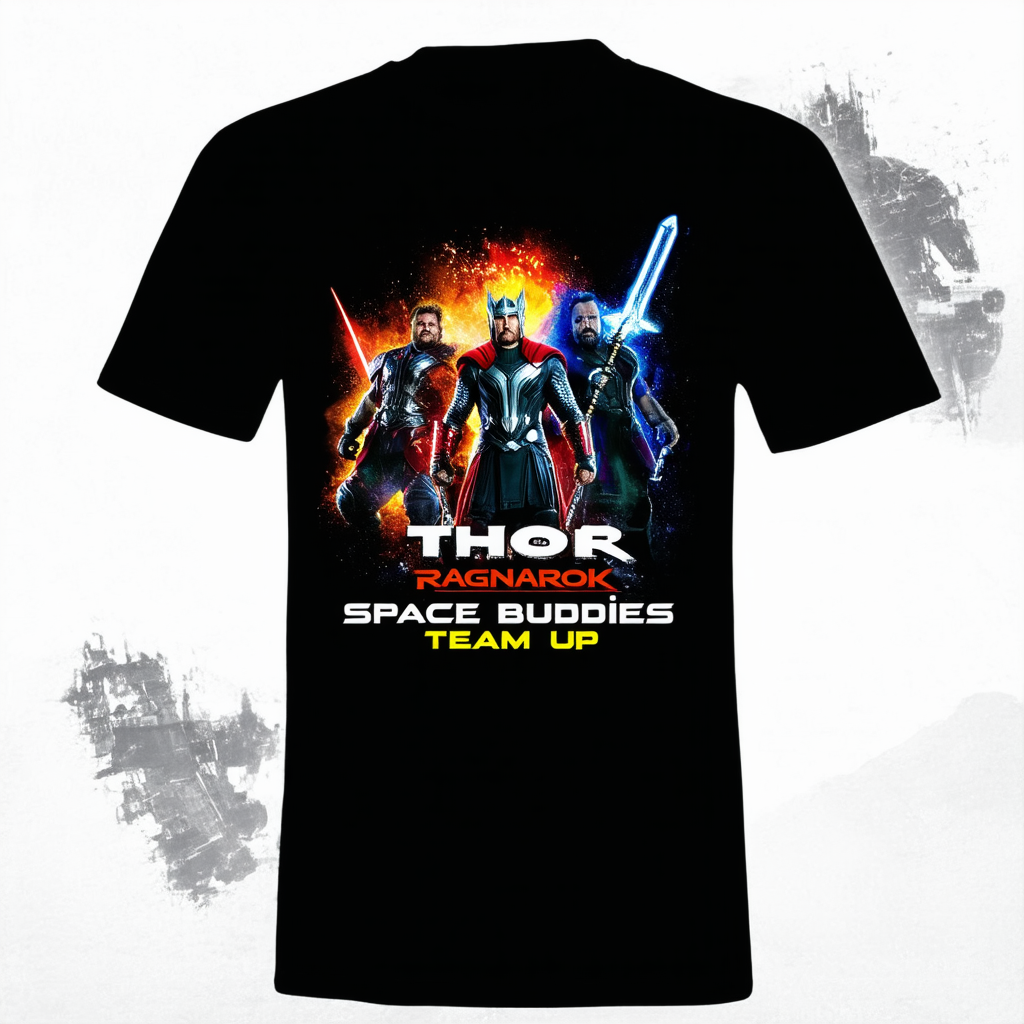 Thor Ragnarok Space Buddies Team Up Men's Black T-Shirt