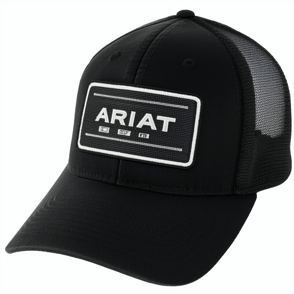 ARIAT Men's Offset Name Patch Mesh Back Cap, Black, One Size