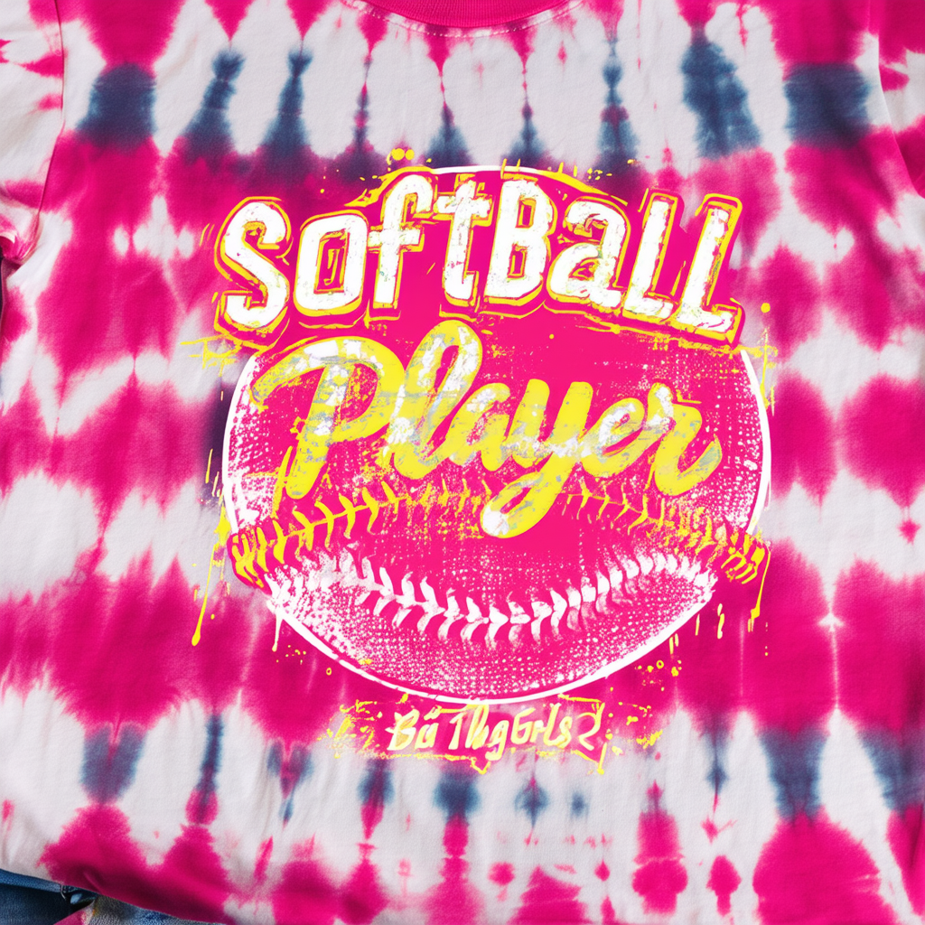 Threadrock Big Girls' Softball Player Typography Youth Tie Dye T-Shirt