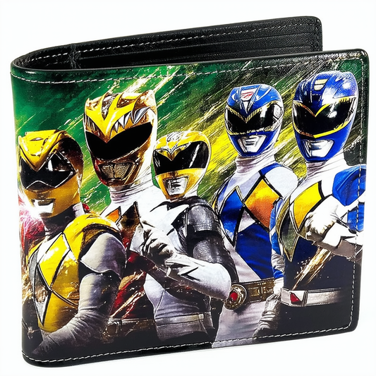 Mighty Morphin Power Rangers Sublimated Graphic Print PU Faux Leather Men's Bifold Wallet
