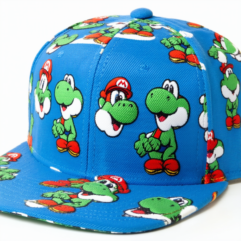 Super Mario Brothers Yoshi All Over Print Snapback Cap for Mens Blue