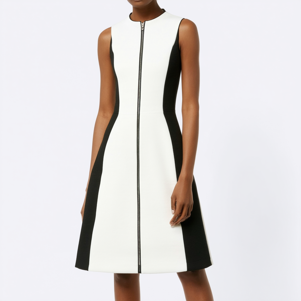 Calvin Klein Women's Sleeveless Color Block Fit and Flare with Front Zip Dress