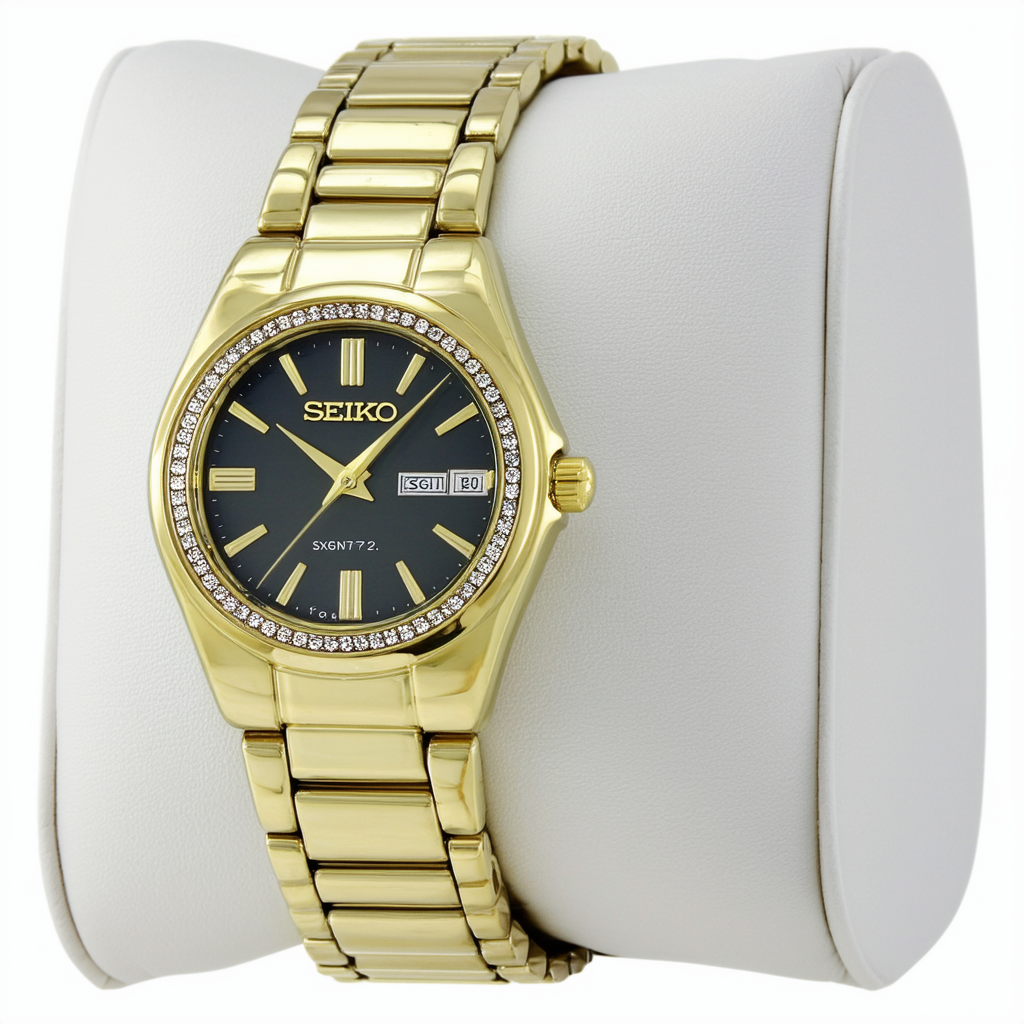 Seiko Women's SXGN72 Gift Set Gold-Tone Charcoal Dial with Crystal Bracelet Watch