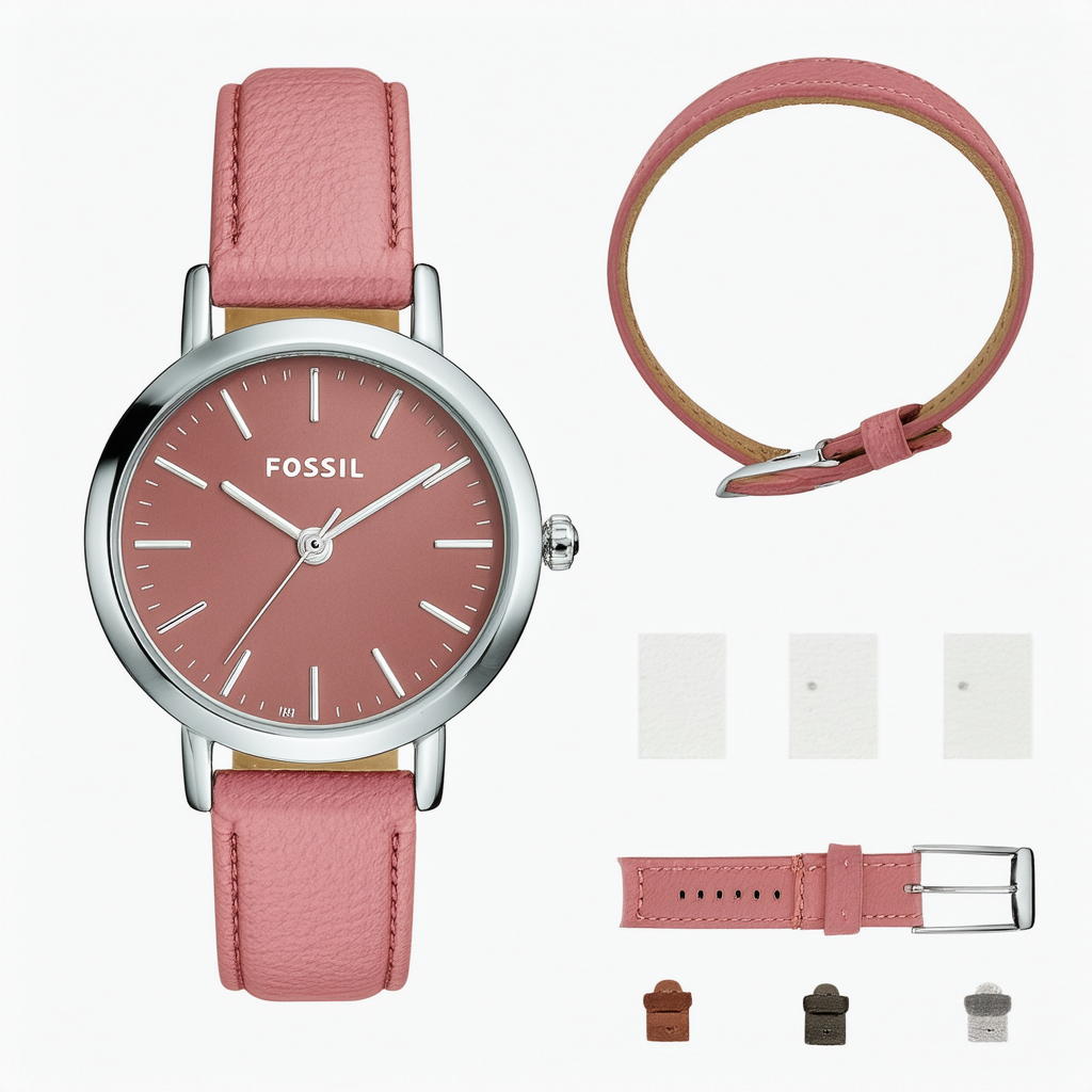 Fossil Women's Mini Carlie Stainless Steel Quartz Watch with Leather Strap, Pink, 22 (Model: ES4525)