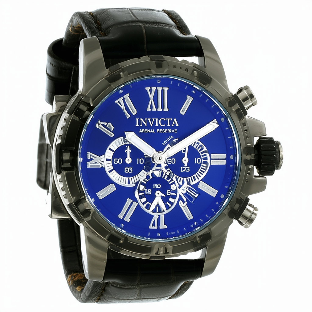 Invicta Men's 1727 Arsenal Reserve Blue MOP Dial Black Leather Watch