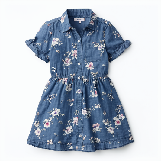 Nautica Girls' Floral Print Chambray Shirtdress