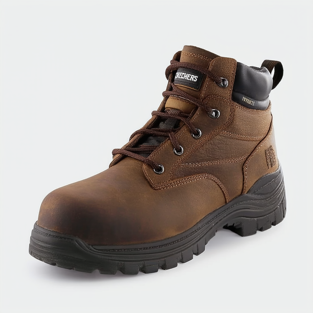 Skechers Mens 77009 Leather Steel Toe Lace Up Safety Shoes, Dark Brown, Size 8.0
