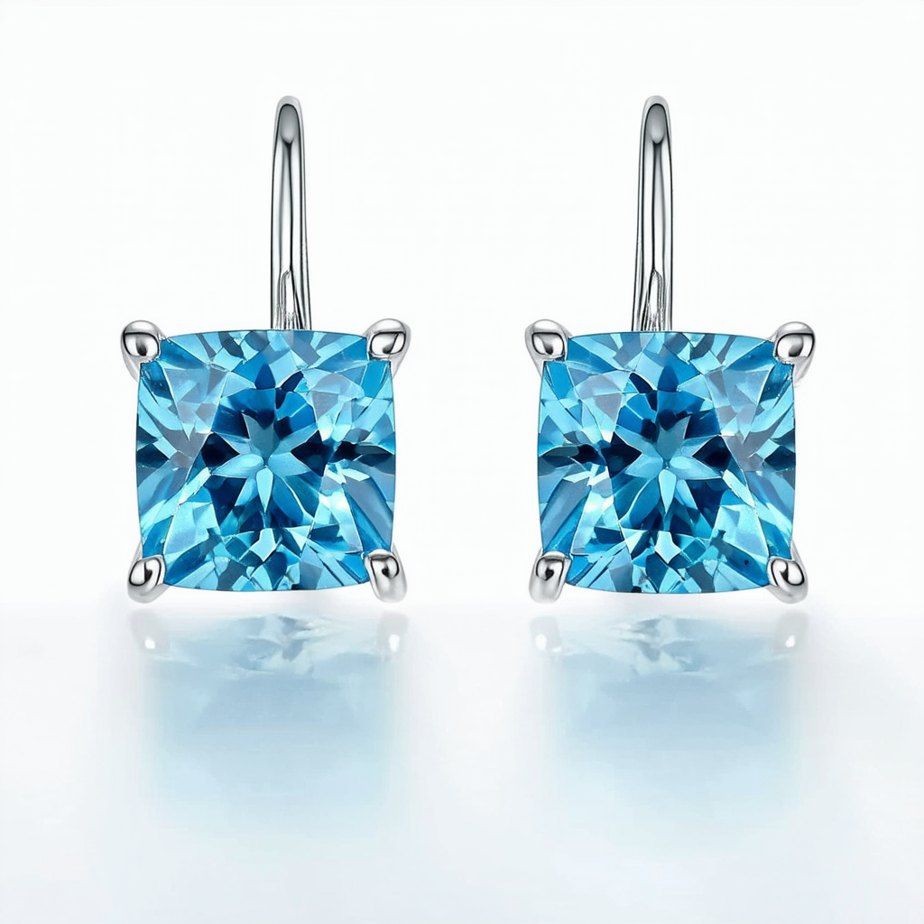 Amazon Collection Sterling Silver Celtic Square-Shaped Blue Topaz Earrings
