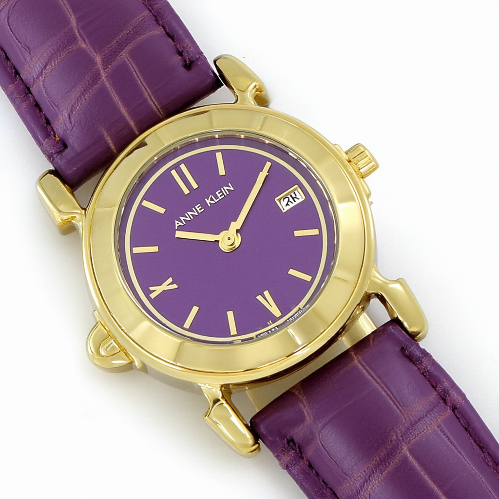 Anne Klein Women's AK/1662CHPR Gold-Tone Easy-to-Read Dial Purple Leather Strap Watch