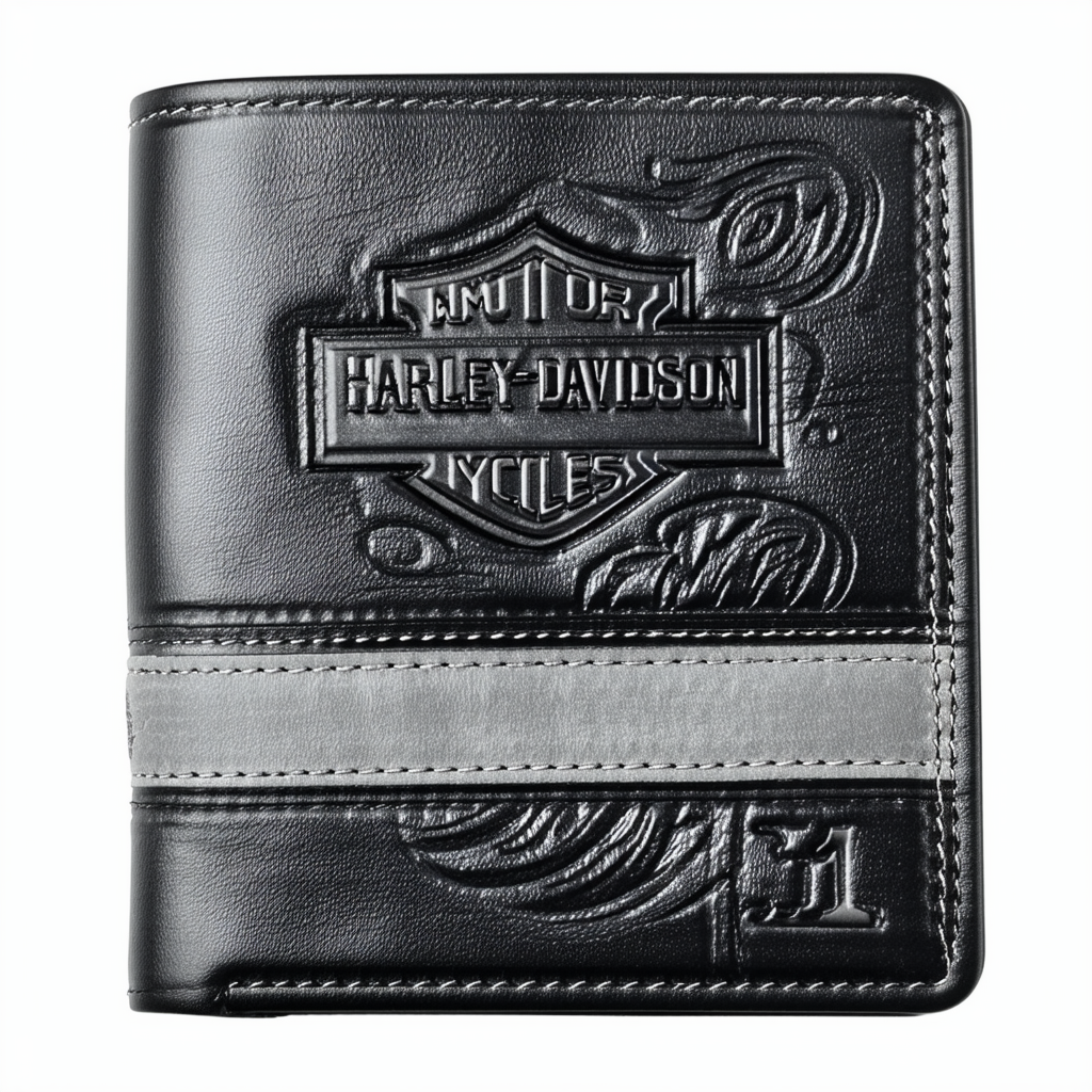 Harley-Davidson Men's Embossed #1 Tall Trucker Biker Wallet, Black XML3802-BLACK