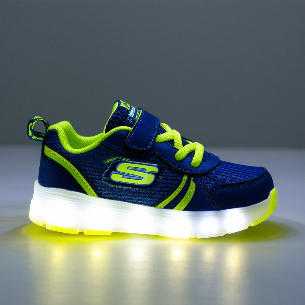 Skechers boys Lighted, Lighs, Lighted, Sport Lighted Sneaker, Navy/Yellow, 13 Little Kid US