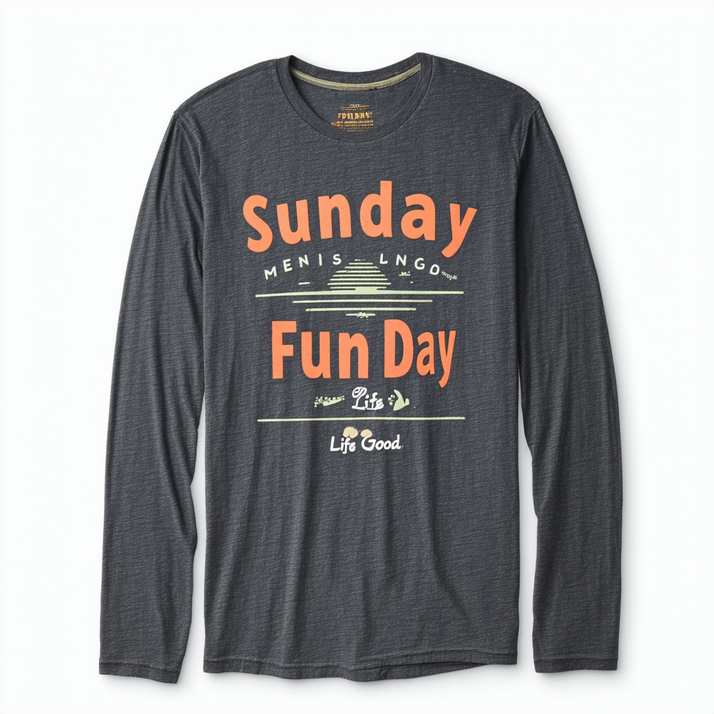 Life is Good Men's Long Sleeve Smooth Tee Sunday Fun Day Ngtblk T-Shirt,