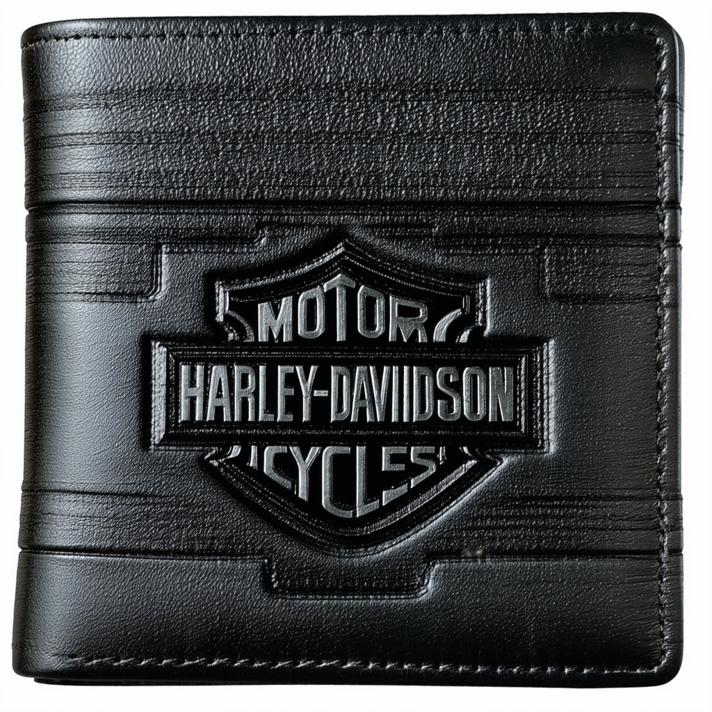 Harley-Davidson Men's Embossed Bar & Shield Bi-fold Wallet Black Leather FB309H