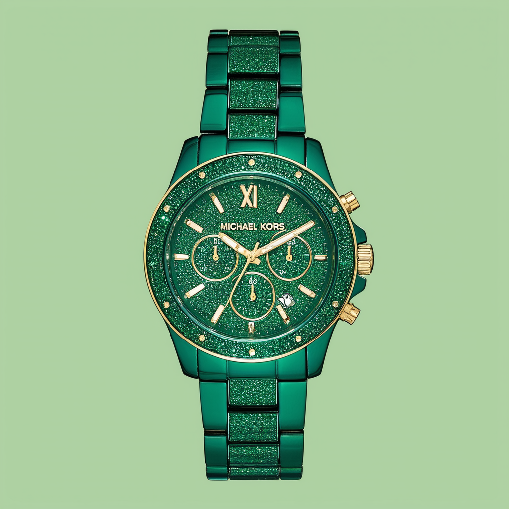 Michael Kors MK5730 Mid Size Green Glitz Gold Tone Watch
