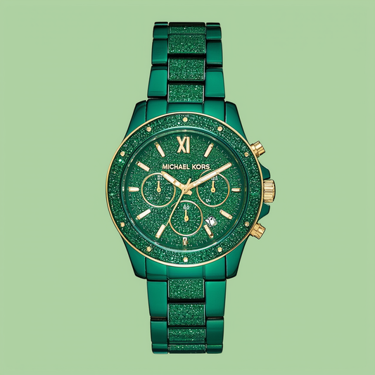 Michael Kors MK5730 Mid Size Green Glitz Gold Tone Watch