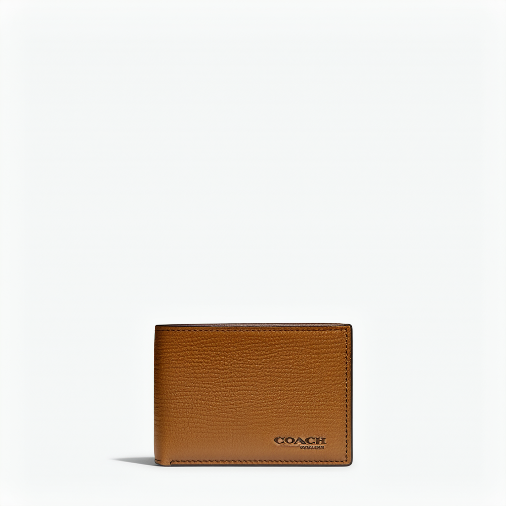 Coach Men's Billfold Bebbled Leather Wallet Saddle (Tan)