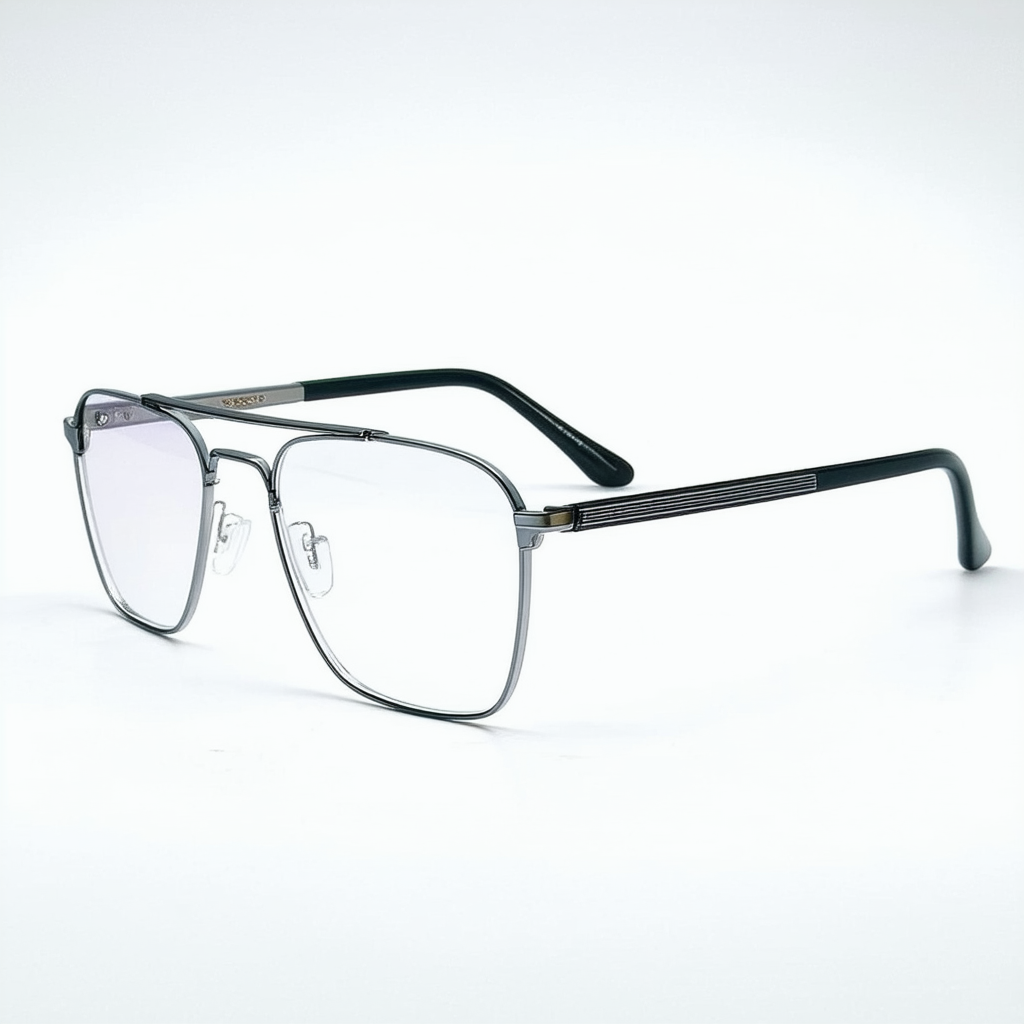 Classic Flat Top Metal Accented Temples Clear Lens Square Aviator Glasses 56mm