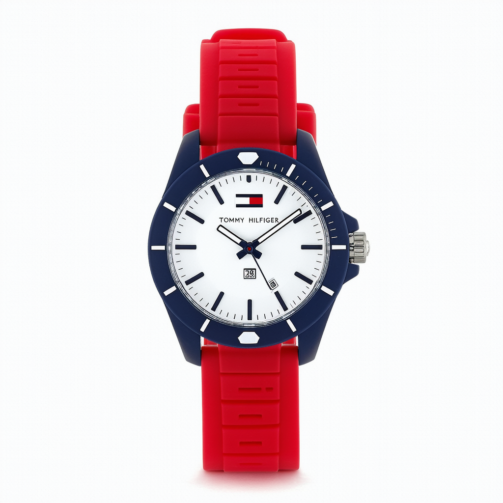 Tommy Hilfiger Men's 'Denim' Quartz Plastic and Rubber Watch, Color:Red (Model: 1791323)