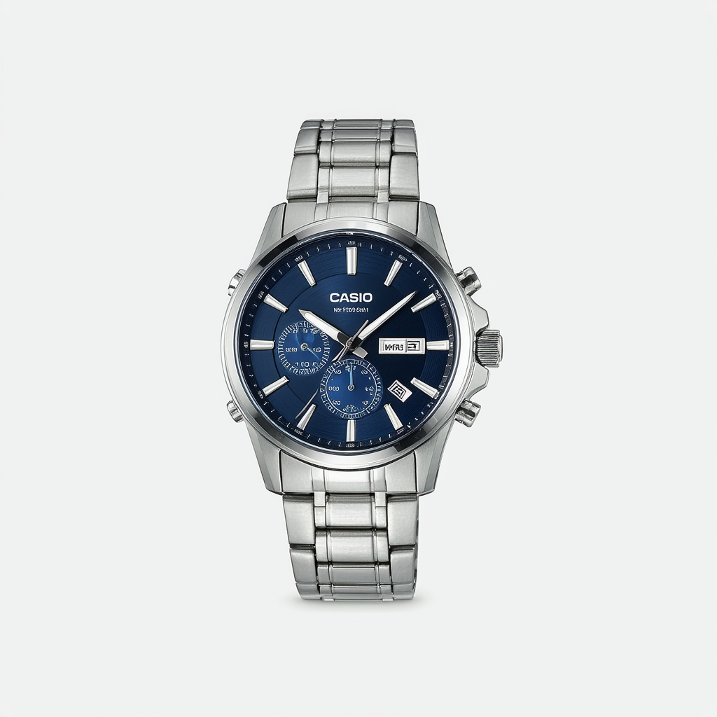 Casio MTP-X100D-2AV Men's Stainless Steel Watch, Day/Date (Large) Blue Dial