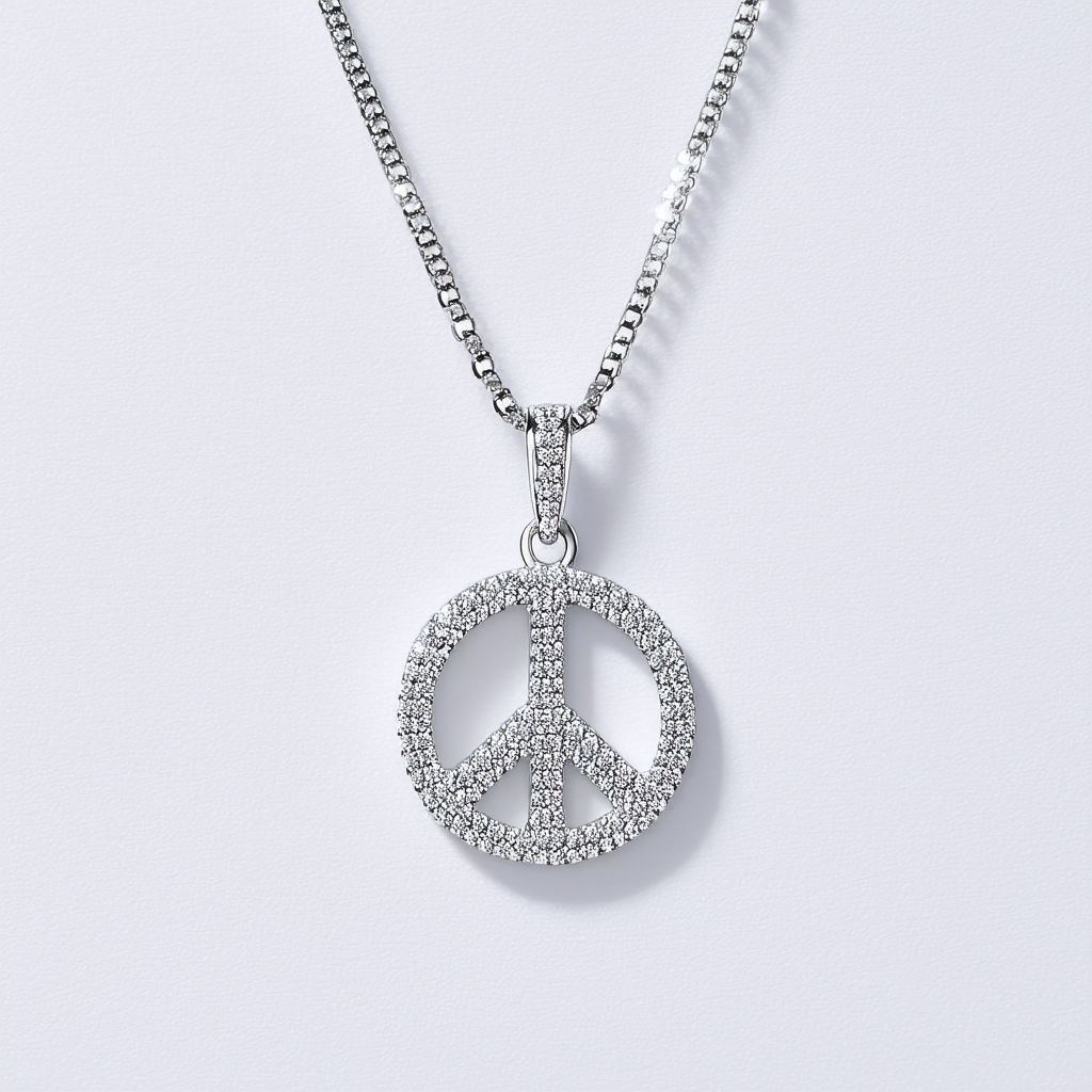 Amazon Collection Sterling Silver Crystal Peace Sign Pendant Necklace, 18"