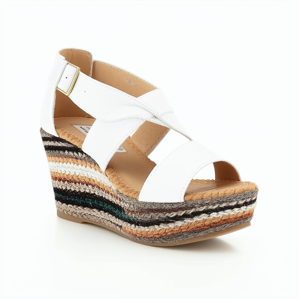 Steve Madden Women's Verdes Wedge Sandal, white/multi, 6 M US