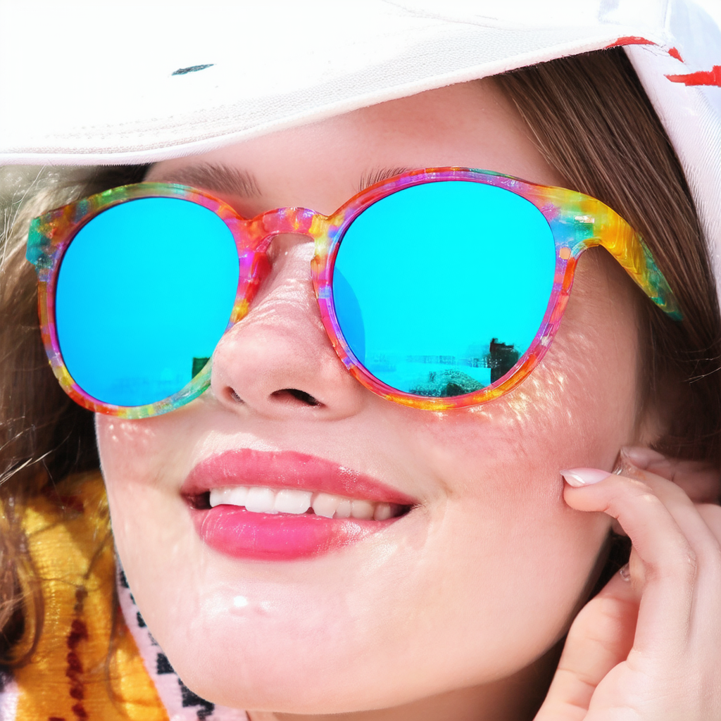 zeroUV Happy Colorful Lens Happy-Face Etched Flip Up Sunglasses