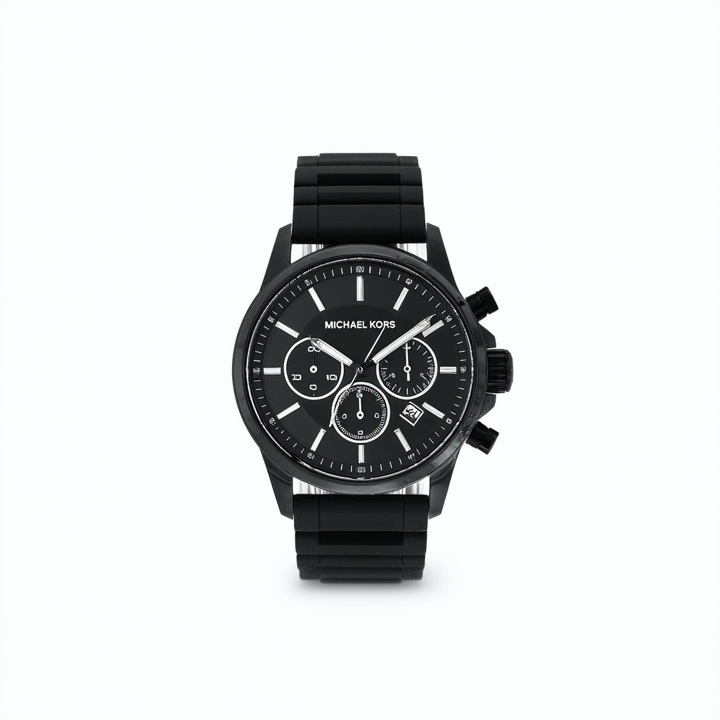 Michael Kors Drake Analog Quartz Black Rubber Silicone Sport Chronograph Mens Watch MK8260