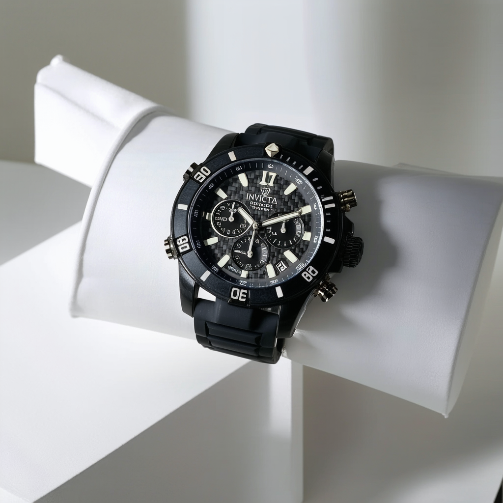 Invicta Men's 12690 Excursion Sport Chronograph Black Carbon Fiber Dial Black Silicone Watch