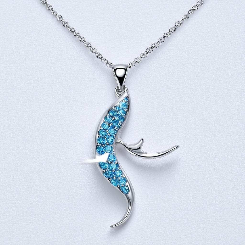 Amazon Collection Sterling Silver Blue Crystal Fish Pendant Necklace, 18"
