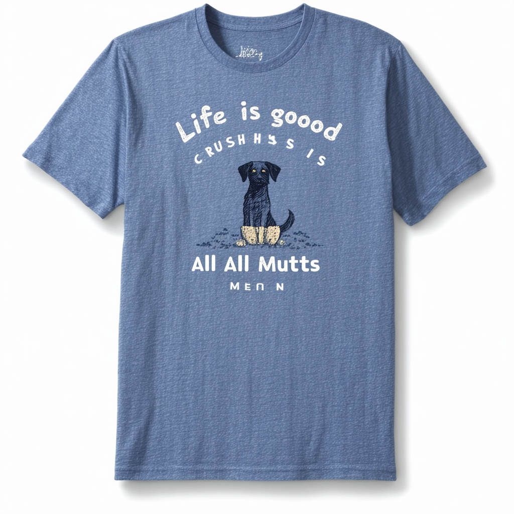 Life is good Men's Crusher Tee All Mutts, Heather Vintage Blue, X-Large