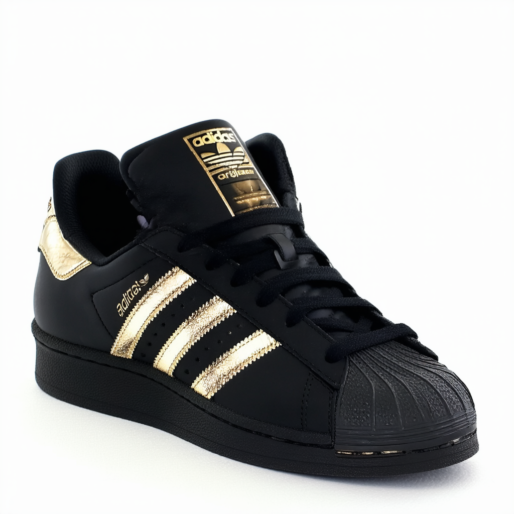 adidas Originals Women's Superstar Up Sneaker, Black/White/Gold Metallic, 6 M US