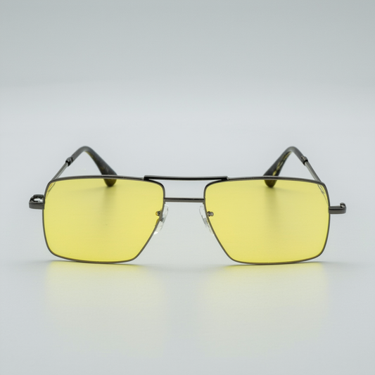 Night-Driving Glare Reducing Yellow Tinted Lens Basic Horned Rim Glasses