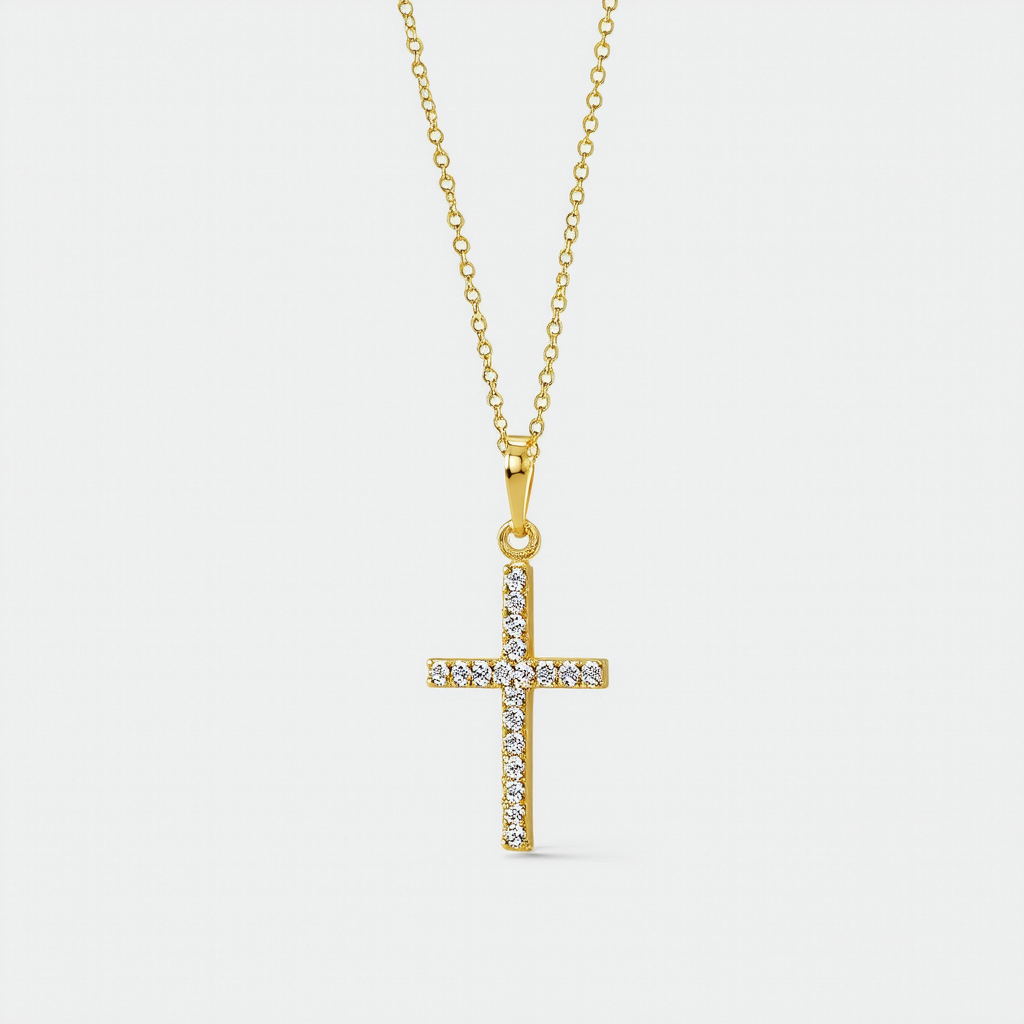 Amazon Collection ellie byrd 10k Yellow Gold Cross Necklace Made with Swarovski Crystal (17")