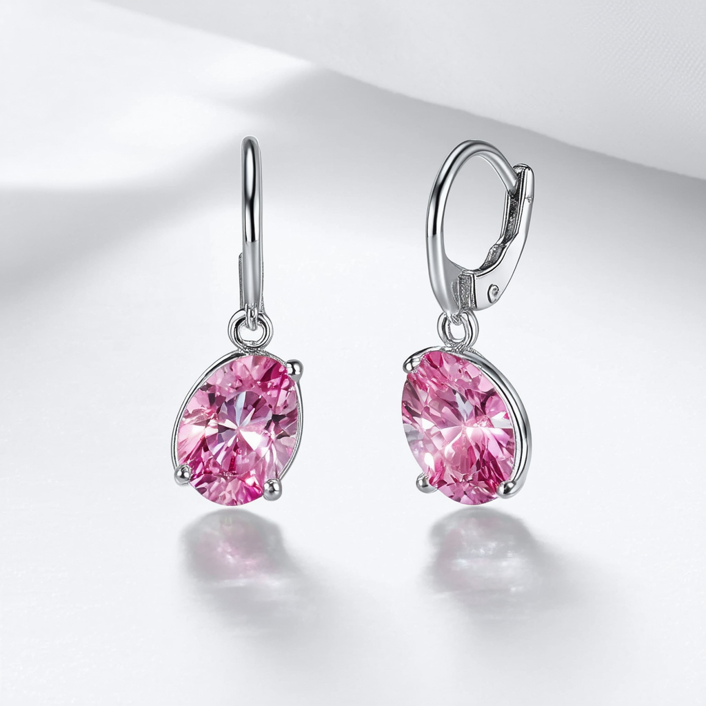 Amazon Collection Sterling Silver Pink Swarovski Elements Freeform Drop Lever Back Earrings