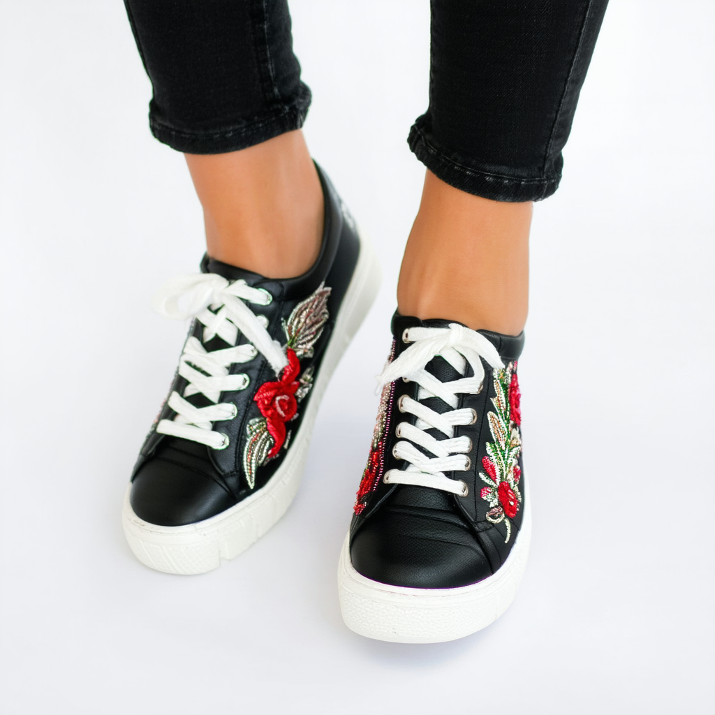 Qupid Pantera-06 Womens Embroidered Sneaker Black Pu Size 7