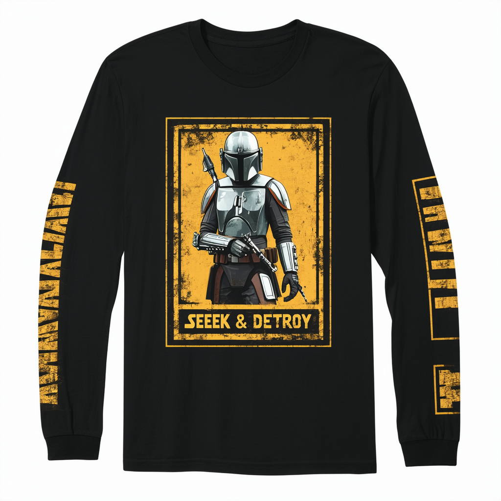 Men's Star Wars: The Mandalorian Seek & Destroy Stamp Long Sleeve Shirt