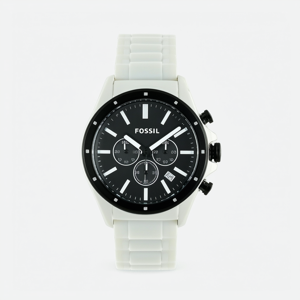 Fossil Men's BQ9382 White Polyurethane Bracelet Black Analog-Digital Dial Watch