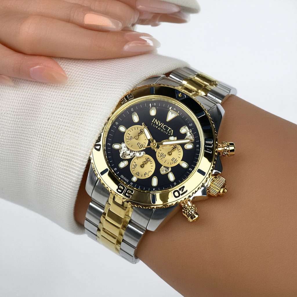 Invicta Character Collection Lady 34mm Stainless Steel Gold + Stainless Steel Black dial Quartz