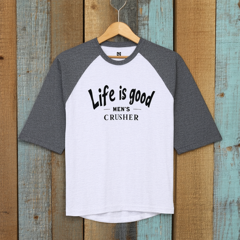 Life is Good Men's Crusher Baseball T-Shirt (Heather Gray)