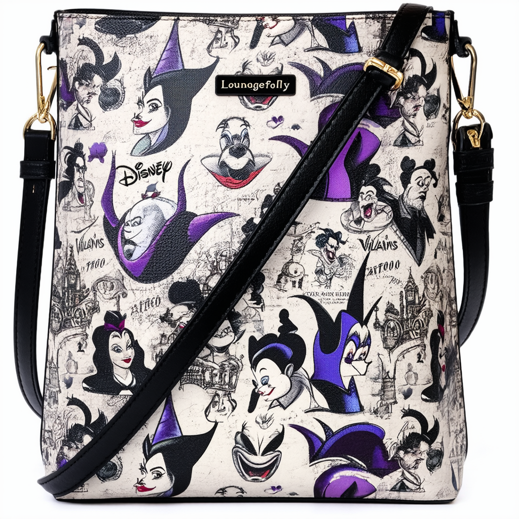 Loungefly Disney Villains Tattoo All Over Print Women's Double Strap Shoulder Bag Purse